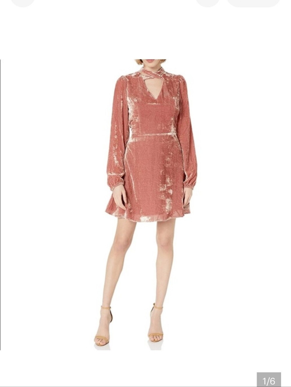 J.O.A Velvet Long-Sleeve Keyhole Mini Dress - Rose